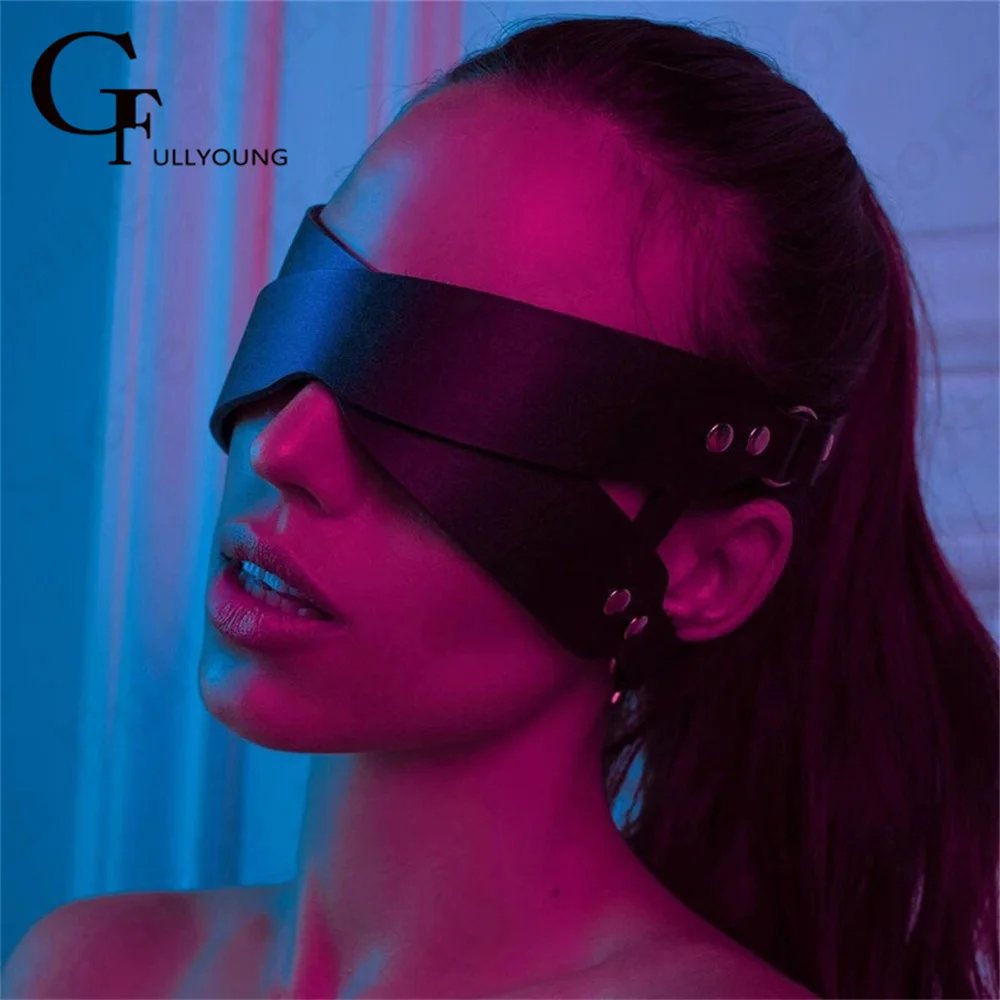 PU Fetish Masquerade costumi esotici Bondage in pelle maschera gotica Sleep Eyeshade Sexy Lingeire Blindfold coppia per donna Edgy