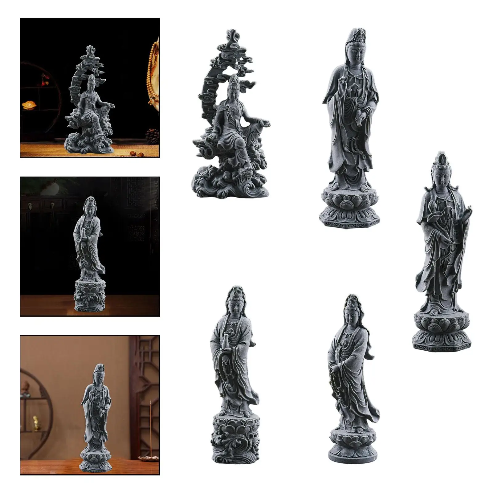 Decorative Guan Yin Statue Resin Craft Ornament for Feng Shui Home Bedroom Tabletop Room Decoration