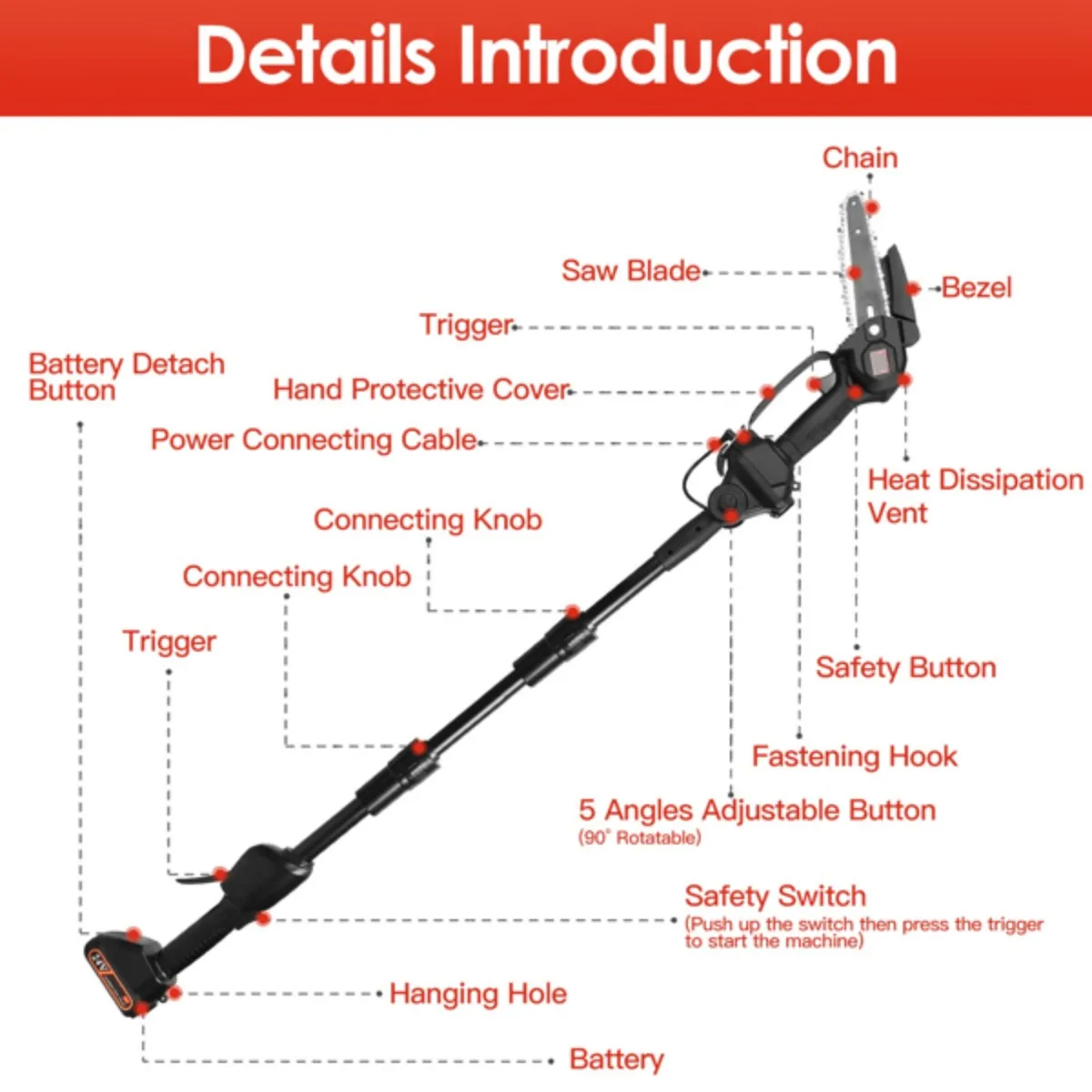 2-in-1 Cordless Pole Saw Brushless Mini Chainsaw Cordless with Pole 21500mAh Batteries Powered Pole Saws for Tree Trimming