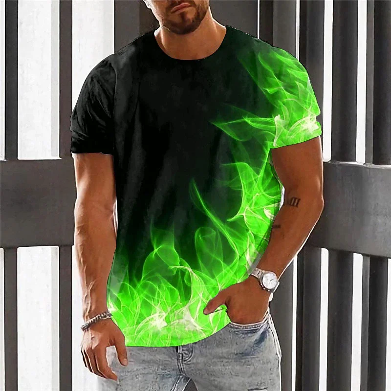 Men's 3D Print T shirt Graphic Flame Outdoor Short Sleeve Crew Neck   Top Tees Pullover Streetwear Sports Oversized Clothing