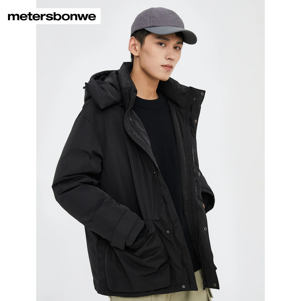 Metersbonwe-Men\'s Jacket Puffer Hat Detachable Comfort Bag zipper Hooded  Thickened  Windproof Coldproof Warm Outerwear Winter