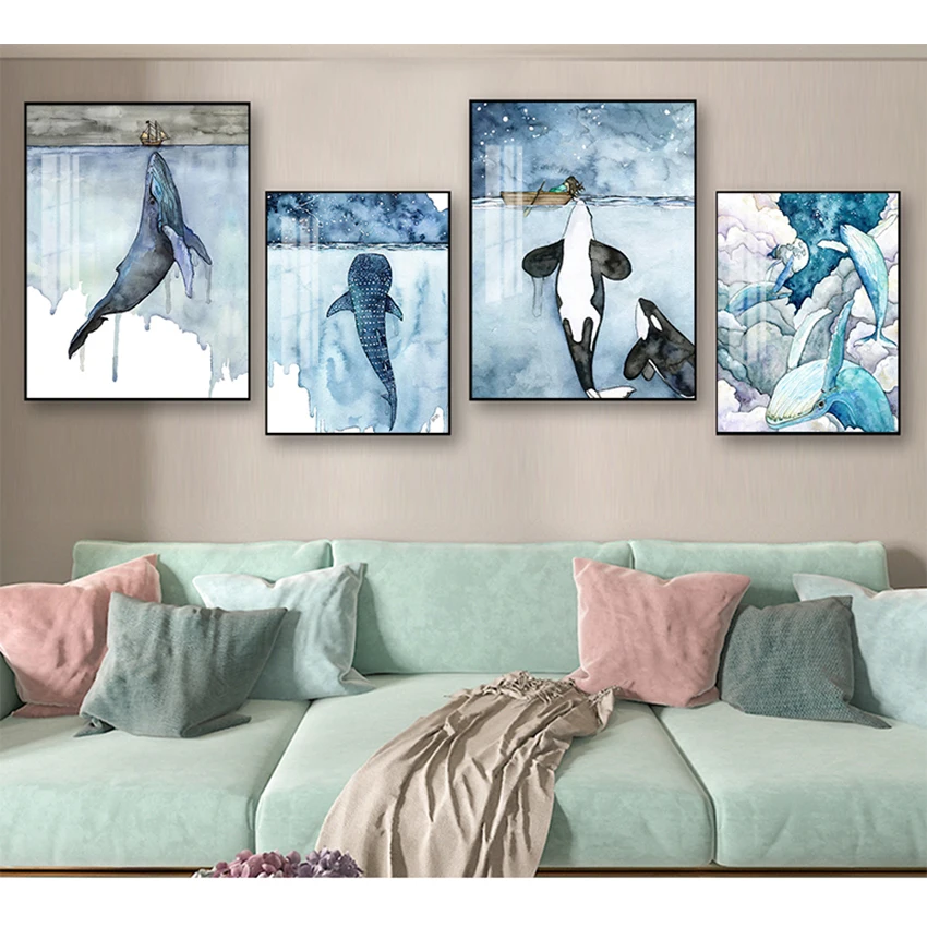 And Prints Wall Pictures For Living Room Home Decor Whale Shark Ship Abstract Landscape Art Canvas Painting Nordic Posters