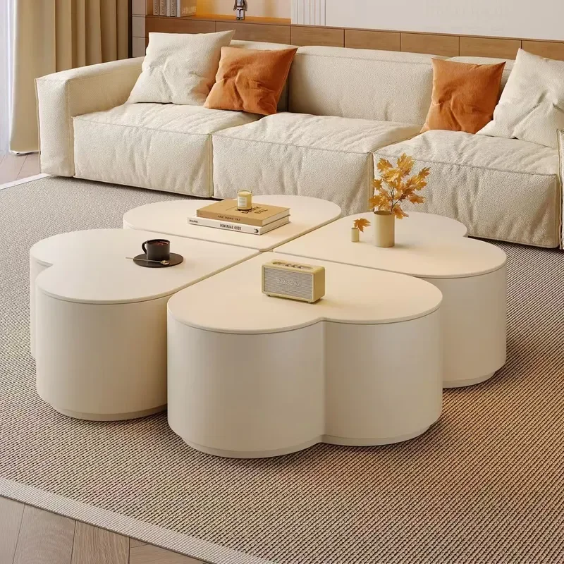 2026 New Rock Slab Coffee Table Cream Style Living Room Small Apartment Creative Modern Simple Four Leaf Clover