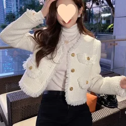 Xiaoxiangfeng jacket 2024 spring and autumn new light luxury high-end tweed French foreign style white short top women