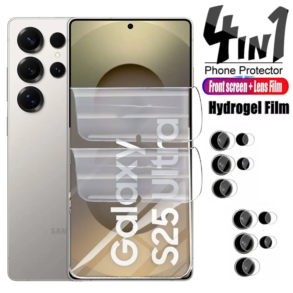 4IN1 Hydrogel Film for Samsung Galaxy S25 Ultra S23 S22 S21 S20 FE Note 20 S24 Ultra Soft Screen Protectors Camera Lens Films
