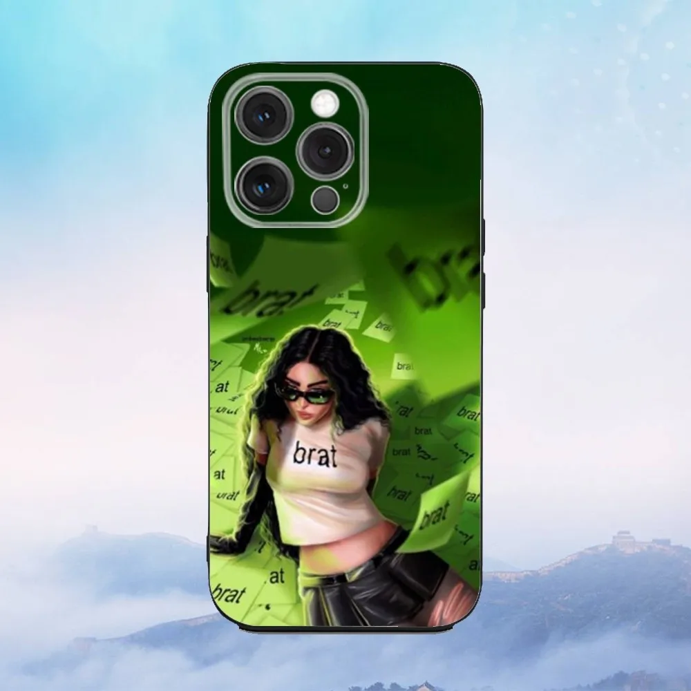 가수 C-Charli XCX BRAT 전화 케이스 iPhone 16,15,14,13,12,11,Pro,X,XS,Max,XR,Plus,Mini 소프트 블랙 커버