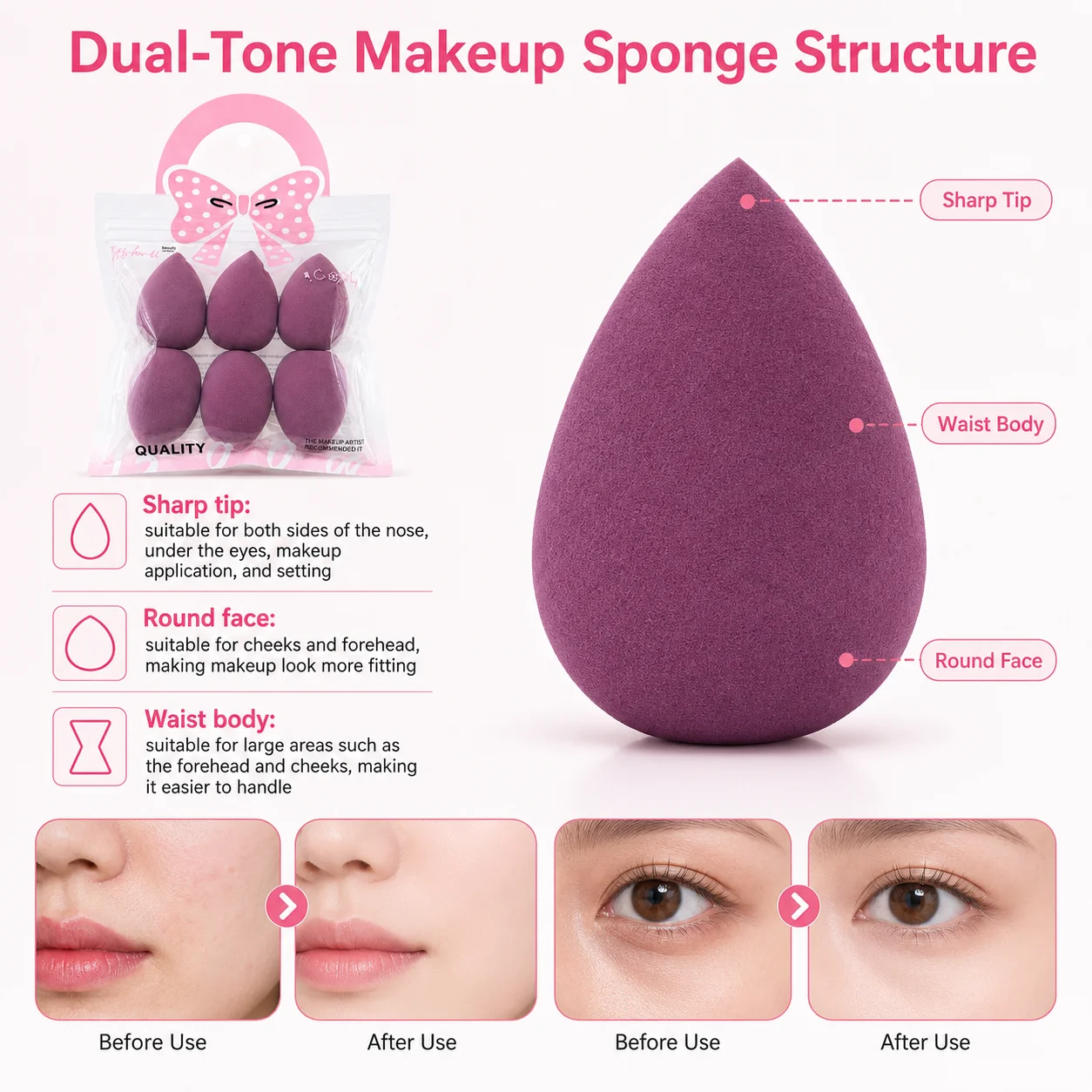 6 beauty egg puffs, soft and skin-friendly, dry and wet, can be replaced at any time, portable beauty tools.