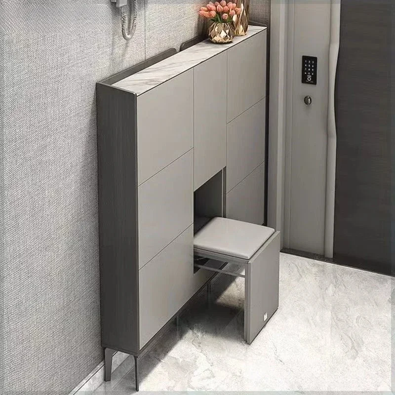 Ultra-thin light luxury tipping bucket shoe cabinet 17cm against the wall, large-capacity household entrance