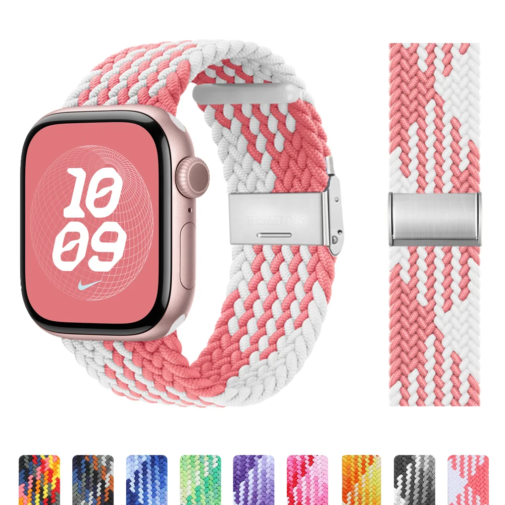 Correa elástica trenzada para Apple watch series 10, 42/46mm, Ultra 2, 49mm, 45mm, 40-41-44mm, pulsera iWatch9, 8, se, 6, 7, 5, 4