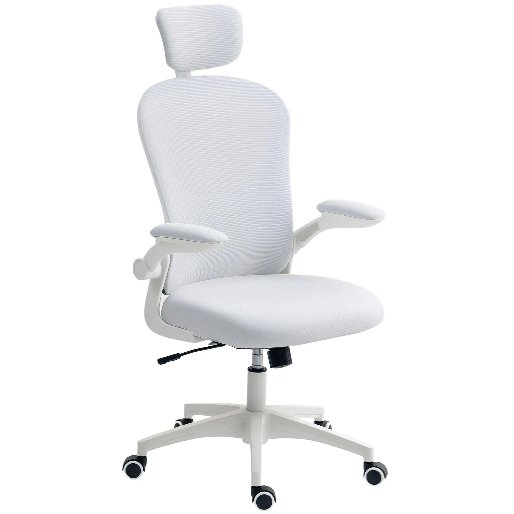 Fauteuil à dossier en maille blanc, hauteur réglable, support lombaire et appui-tête 4D, 62x64x112-120 cm