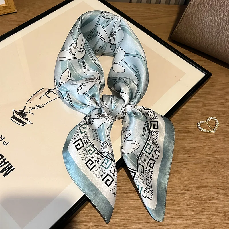 Spring New Orchid Silk Scarf Women's Versatile Elegant 100% Mulberry Silk Scarf Fashion Plain Crepe Satin Square Scarf