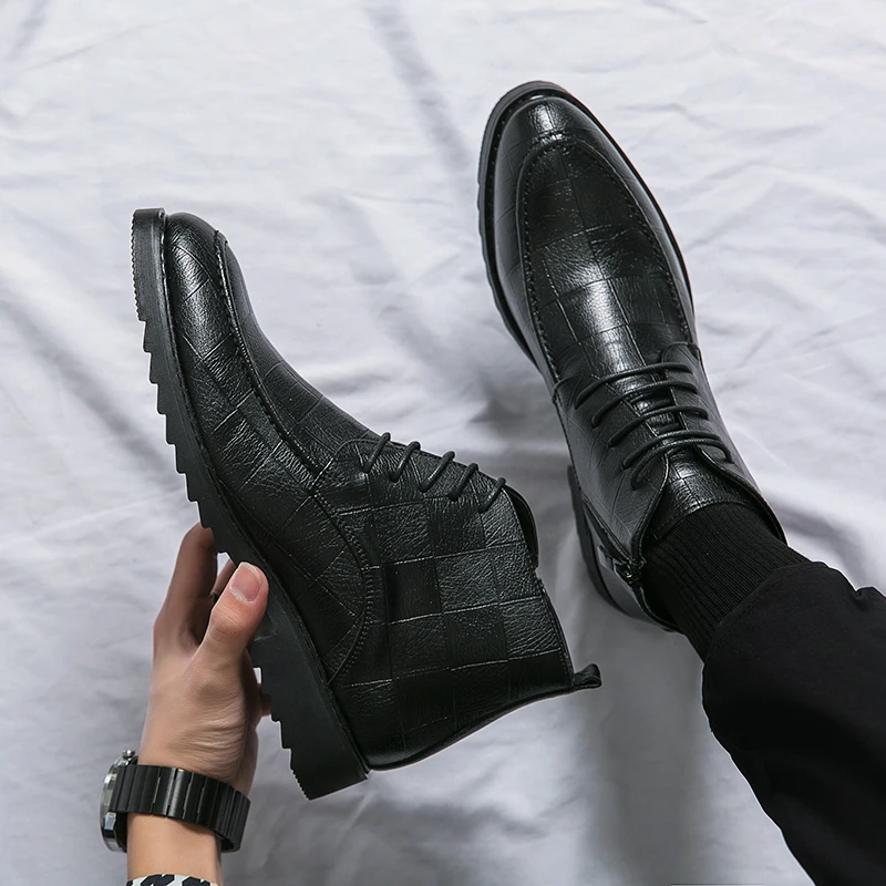 Trend Boots For Men lace up black dress Fashion ankle Boots Mens Leather Boots Man Leather Casual Sneakers Homme Chaussures