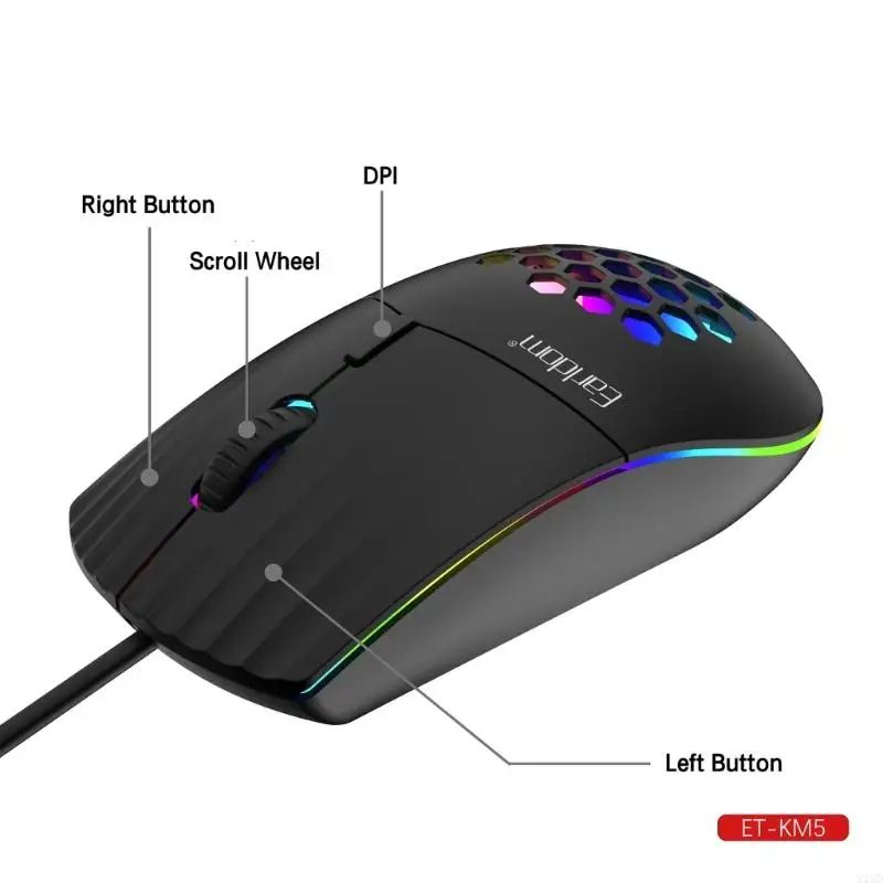 N1HD Type C Gaming Mouse Diseños panal elegantes para PC, laptop y más dispositivos USB Type C