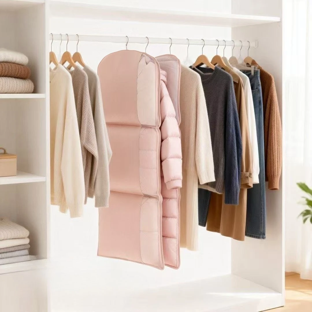 Space Saving Hanging Garment Bag Breathable Mesh Multi Compartment Down Jacket Suit Protective Cover Dress Blanket Dorm College