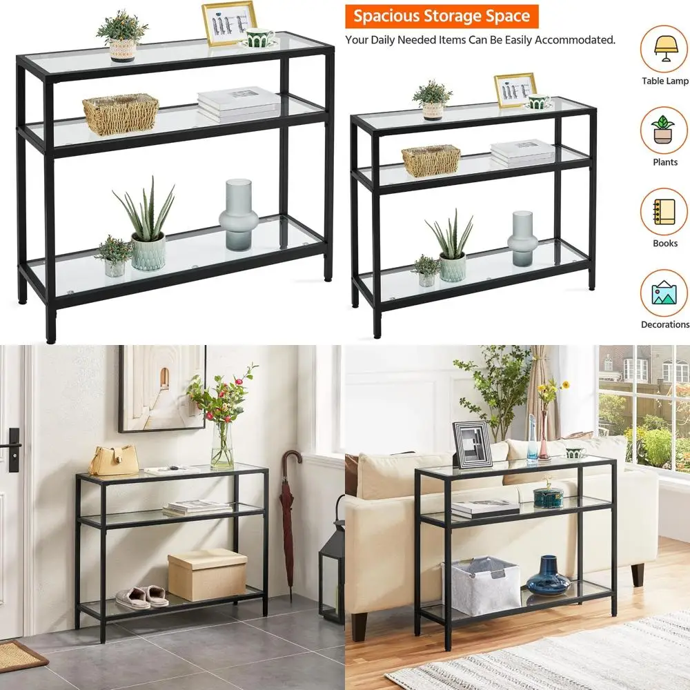 

Современный консольный столик из закаленного стекла с 3 полками, диван-стол в прихожей с металлическим каркасом для хранения в прихожей