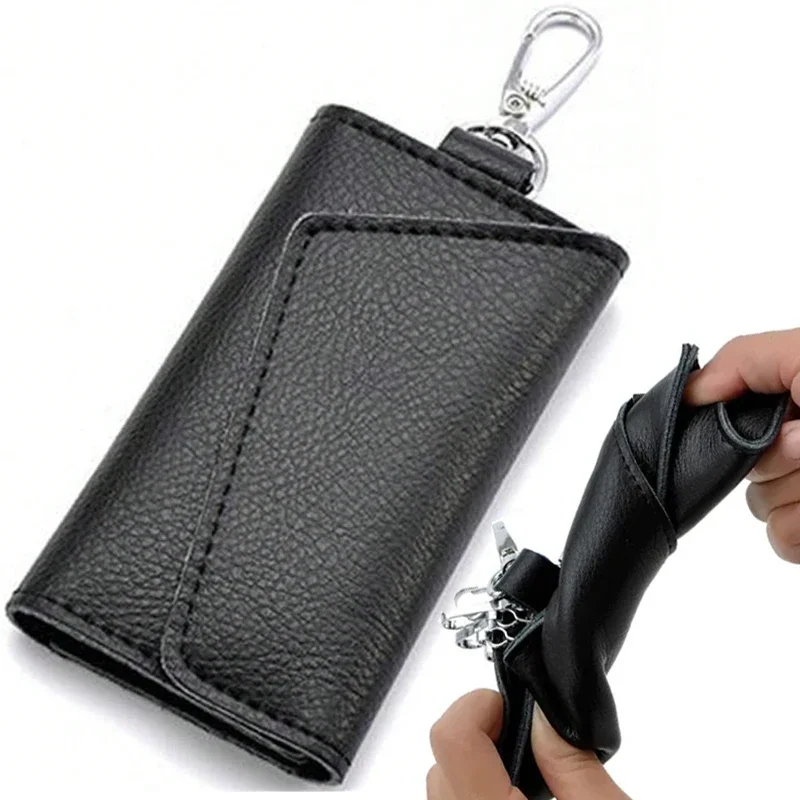 

Portable PU Leather Keychain Men Women Key Holder Organizer Pouch Cow Split Car Key Wallet Housekeeper Key Case Mini Card Bag