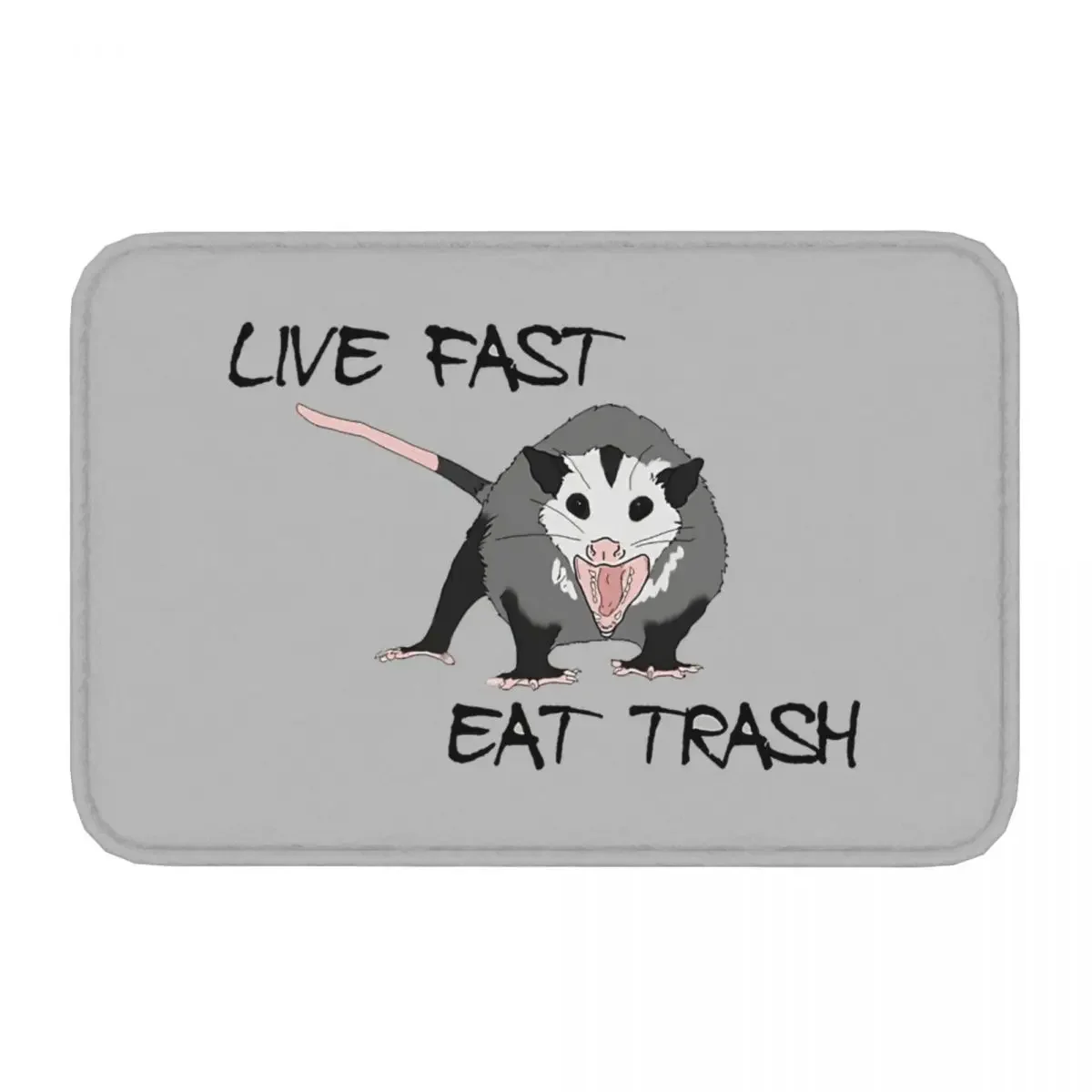 Meme Anti-Slip Rug Doormat Kitchen Mat Live Fast Eat Trash Possum Opossum Hallway Carpet Indoor Decorative