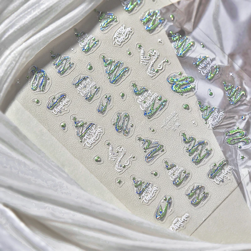 Autocollants pour ongles 3D de noël, à paillettes réfléchissantes, arbre de noël, pain d'épices, flocons de neige, autocollants adhésifs, manucure d'hiver, nouvelle collection 2025