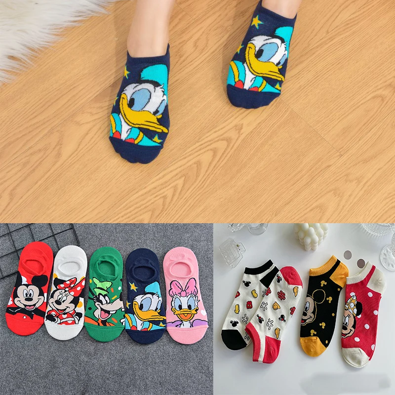 Женские короткие носки Disney, милые хлопковые носки для девочек и мальчиков с Микки Маусом, Дональдом Даком, мультяшной лодочкой