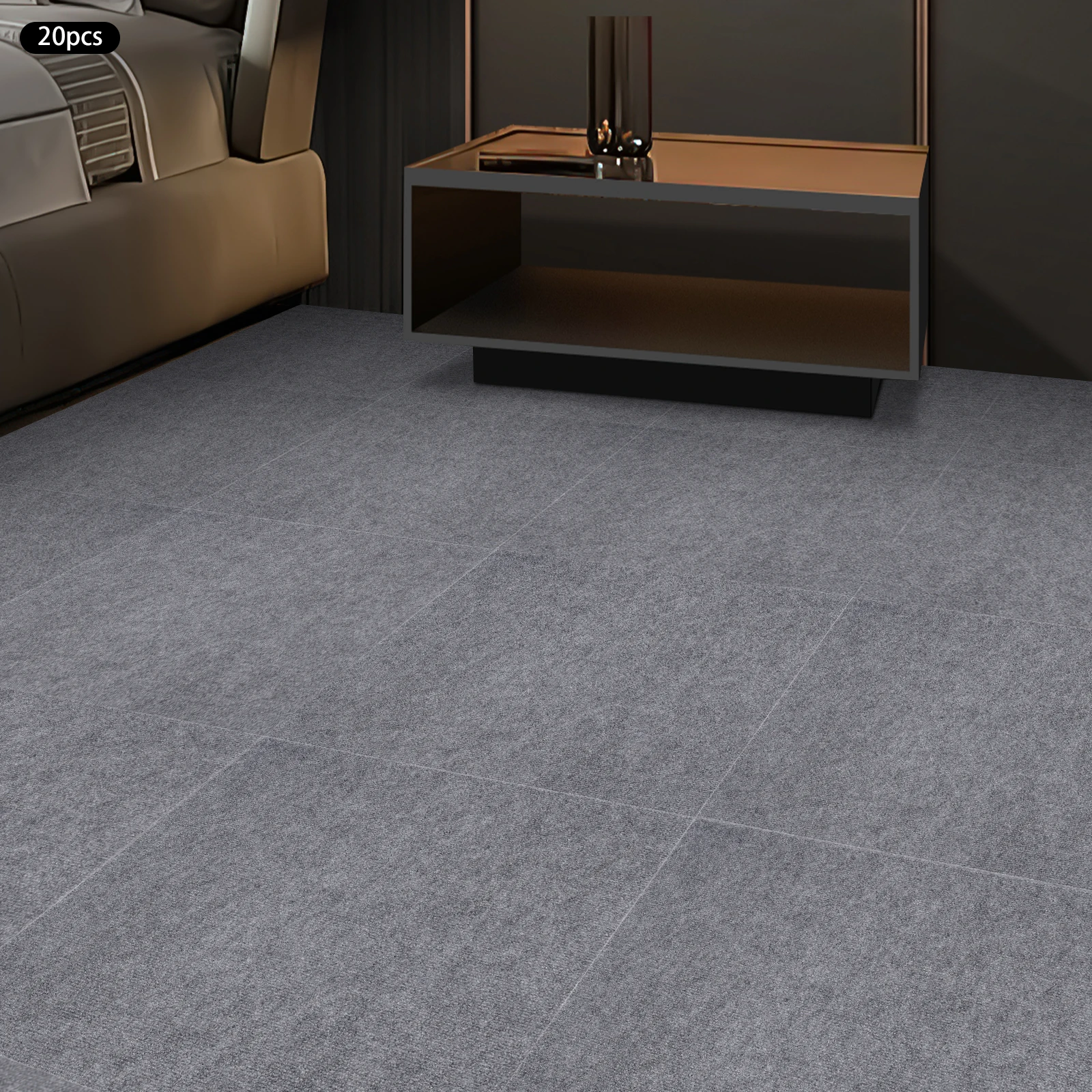 20 stuks 60x60cm polyester vierkant tapijt, lichtgrijs gestreept zelfklevend 4 mm tapijt op de vloer gemonteerd voor restaurants, familiekamers