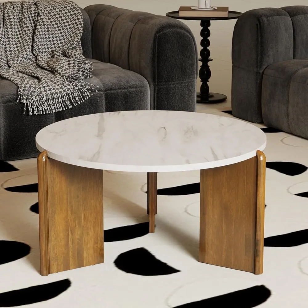 

Modern Faux Marble Round Coffee Table, 32'' White Circle Coffee Table Center Cocktail Table for Living Room, Customized