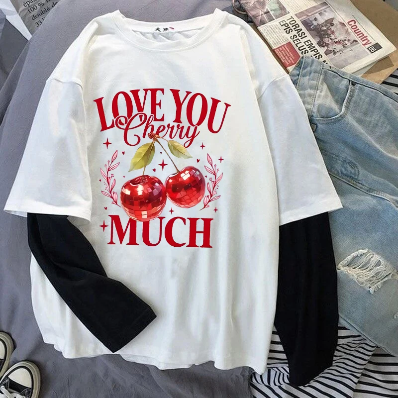 

Винтажный креативный женский топ с вишневым узором в стиле Харадзюку, уличная одежда в стиле хип-хоп, футболка в стиле панк, модные повседневные летние футболки с короткими рукавами