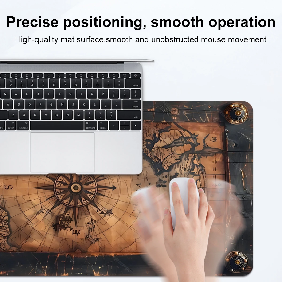لوحة ماوس بوصلة خريطة عتيقة - غير قابلة للانزلاق، قابلة للغسل بحافة مخيطة معززة، سجادة مكتب كمبيوتر متعددة الحجم للمكتب والمنزل