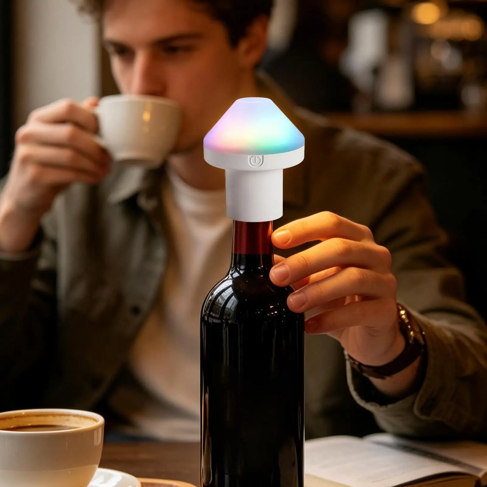 4 Modes Cordless Rechargeable Mushroom Shape Bottle Lamp Whiskey Bottle Top LED Light Dimmable Decorative Atmosphere Lamp