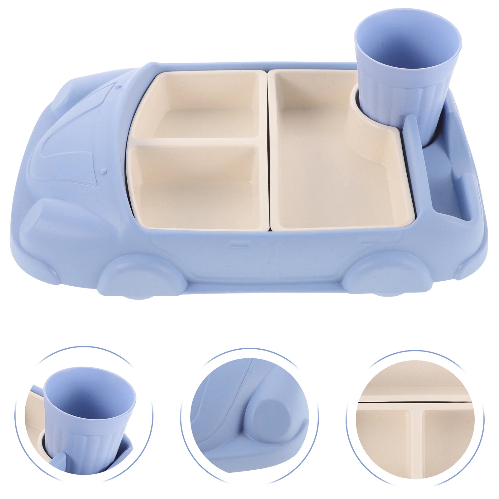 Baby Dishes Separate Plates Tray Tableware Dinner Car-shaped Food with Water Cup Child