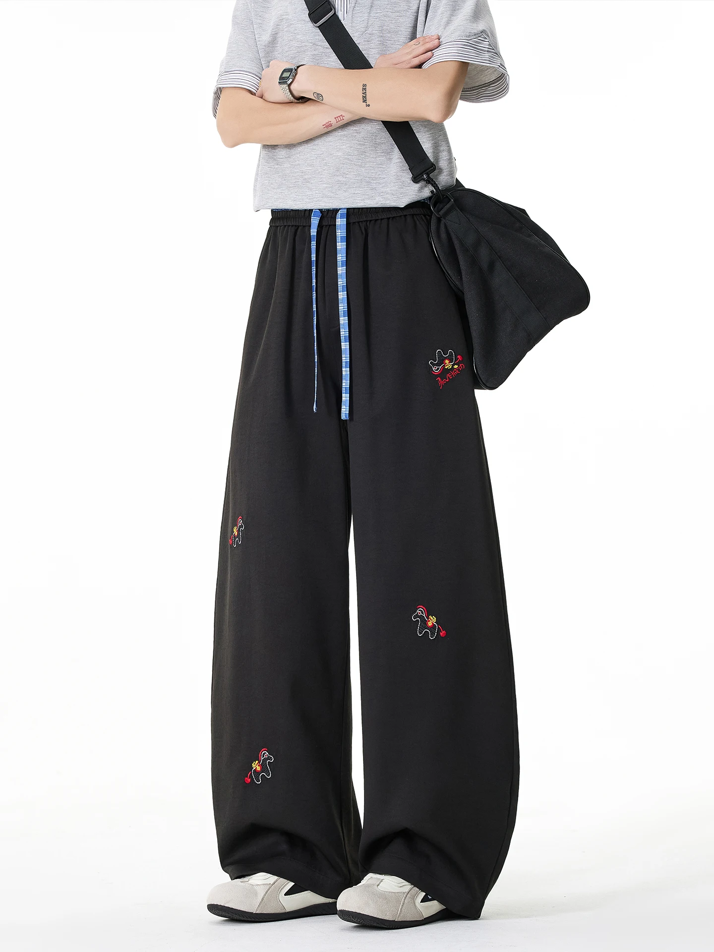 

Casual Loose Fit Embroidered Thin Blade Pants Men's Spring Summer Straight Leg Wide Leg Long Pants Casual Trousers 2026 New S...