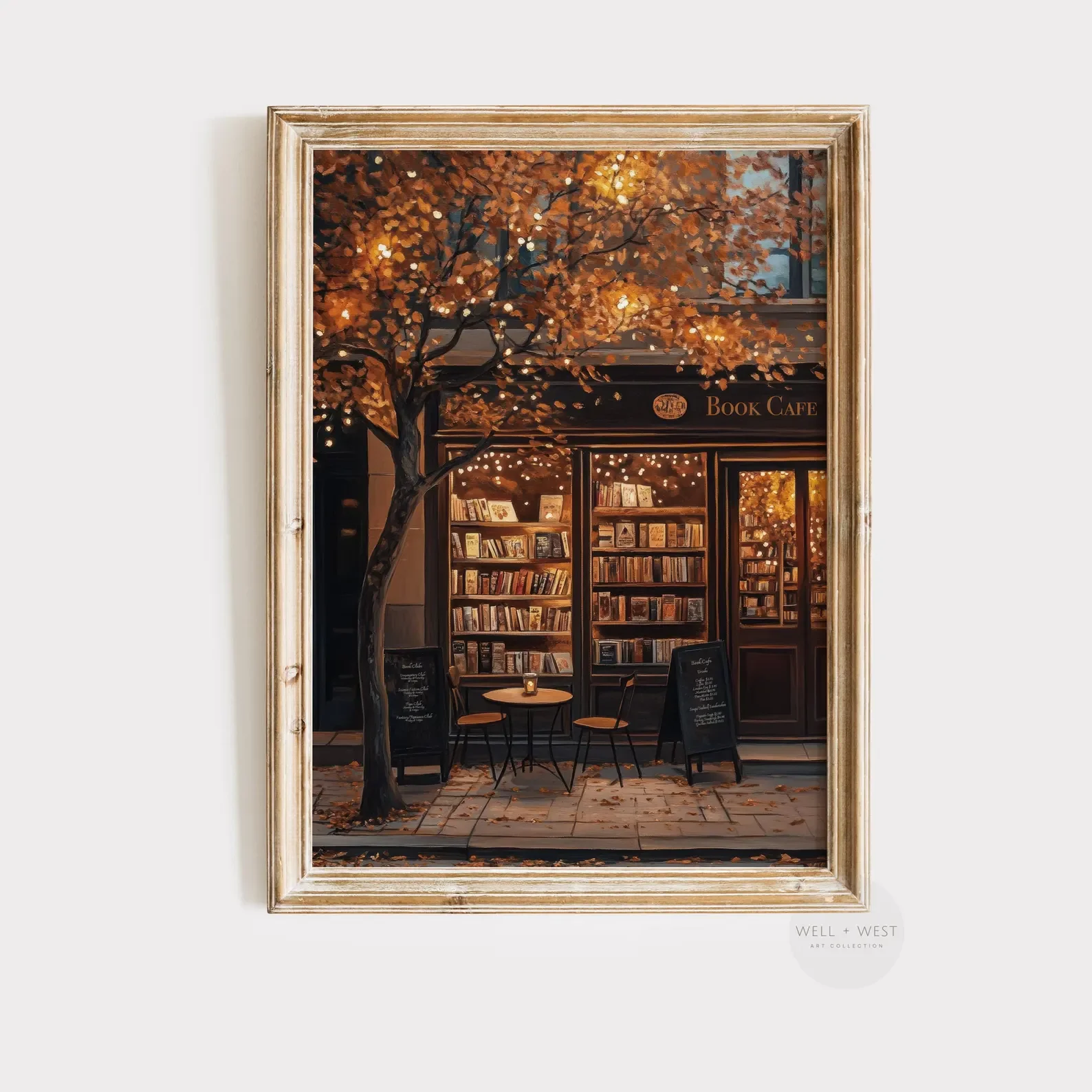 Estampado de cafetería otoñal |   Arte de la librería Moody |   Acogedor café otoño arte imprimible |   Decoración de Acción de Gracias |   Amante del libro |   Estética oscura