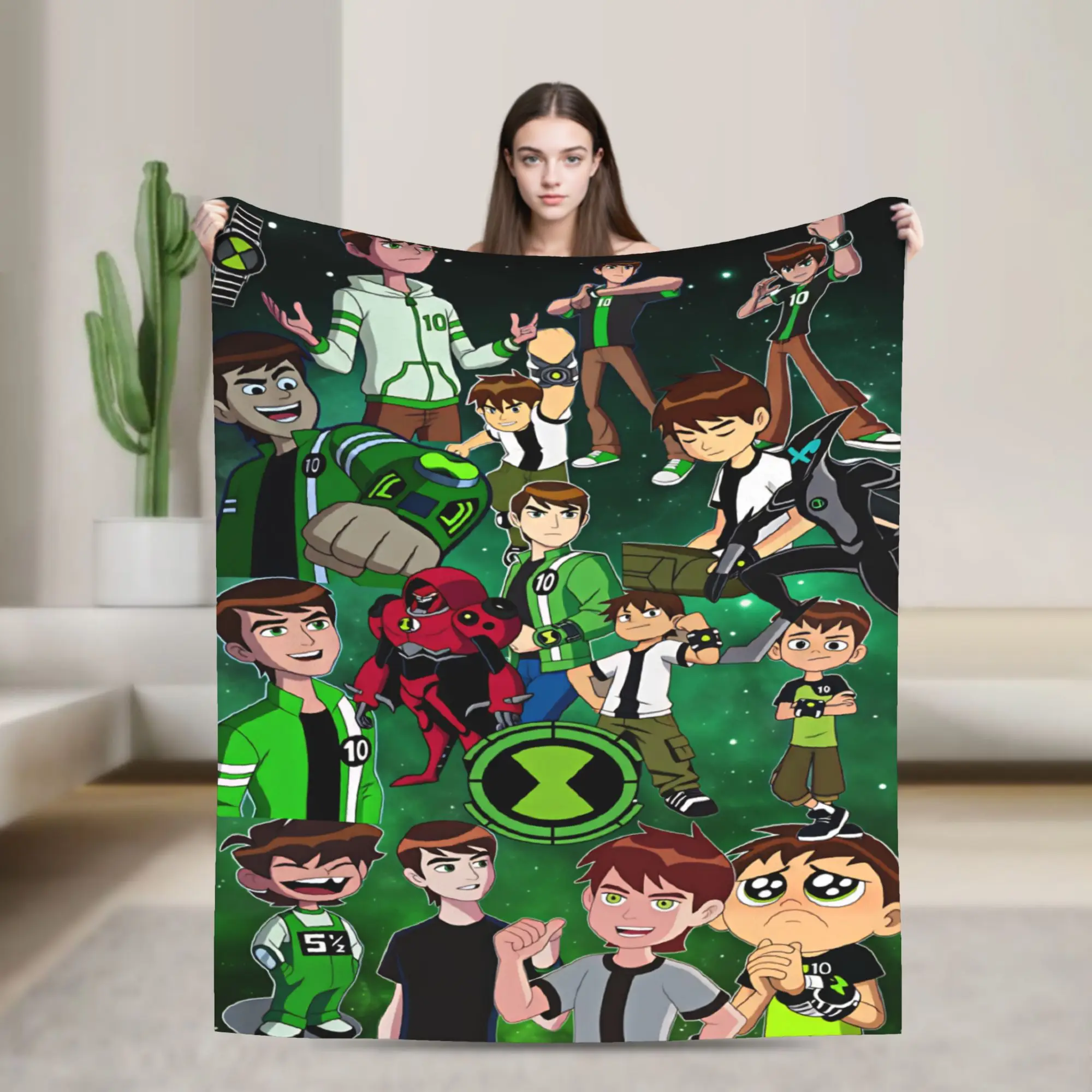 Ben 10 Cartoon Animation Super Warm Blanket  Travel Plush Throw Blanket Graphic Couch Bed Flannel Bedspread Sofa Bed Cover