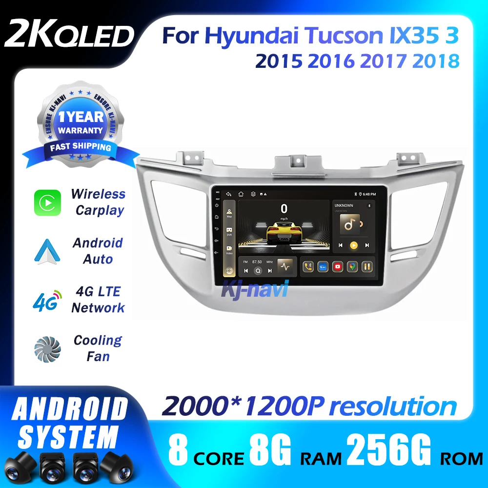 

9" Car Radio Android 14 For Hyundai Tucson IX35 3 2015 2016 2017 2018 Carplay QLED Auto DSP Multimedia Video Player Navigation