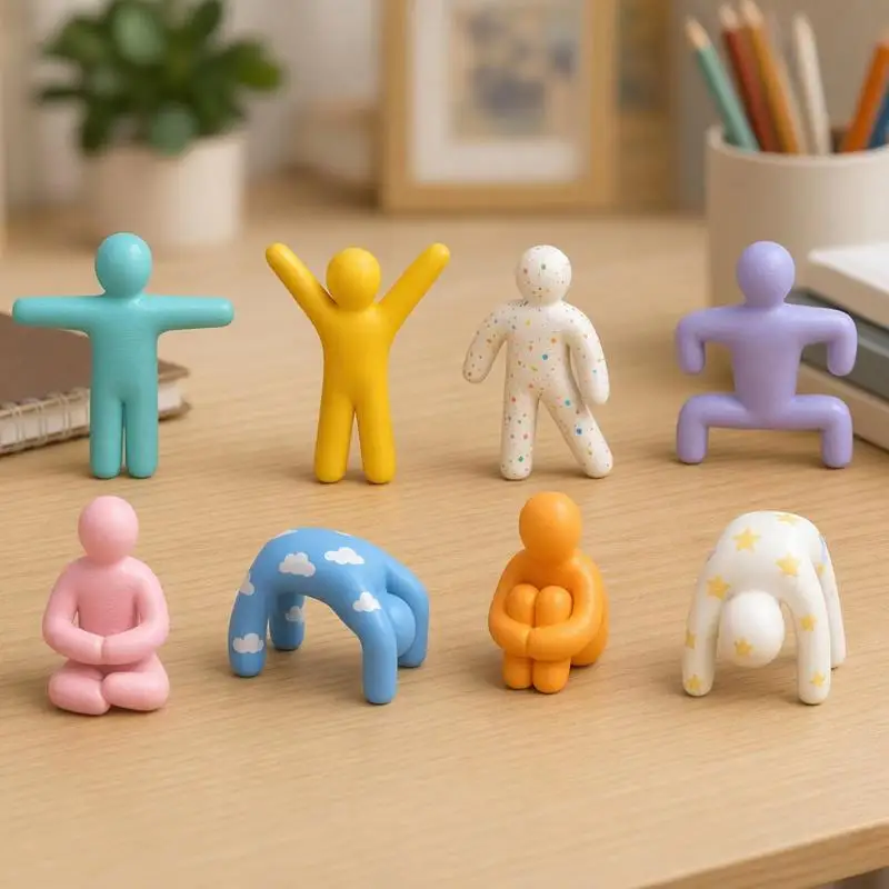 8Pcs Unpainted Chameleon Stickman Figurine Set, Paint & Hide Style Blank DIY Miniature Wacky Poses Craft Statue Shatterproof