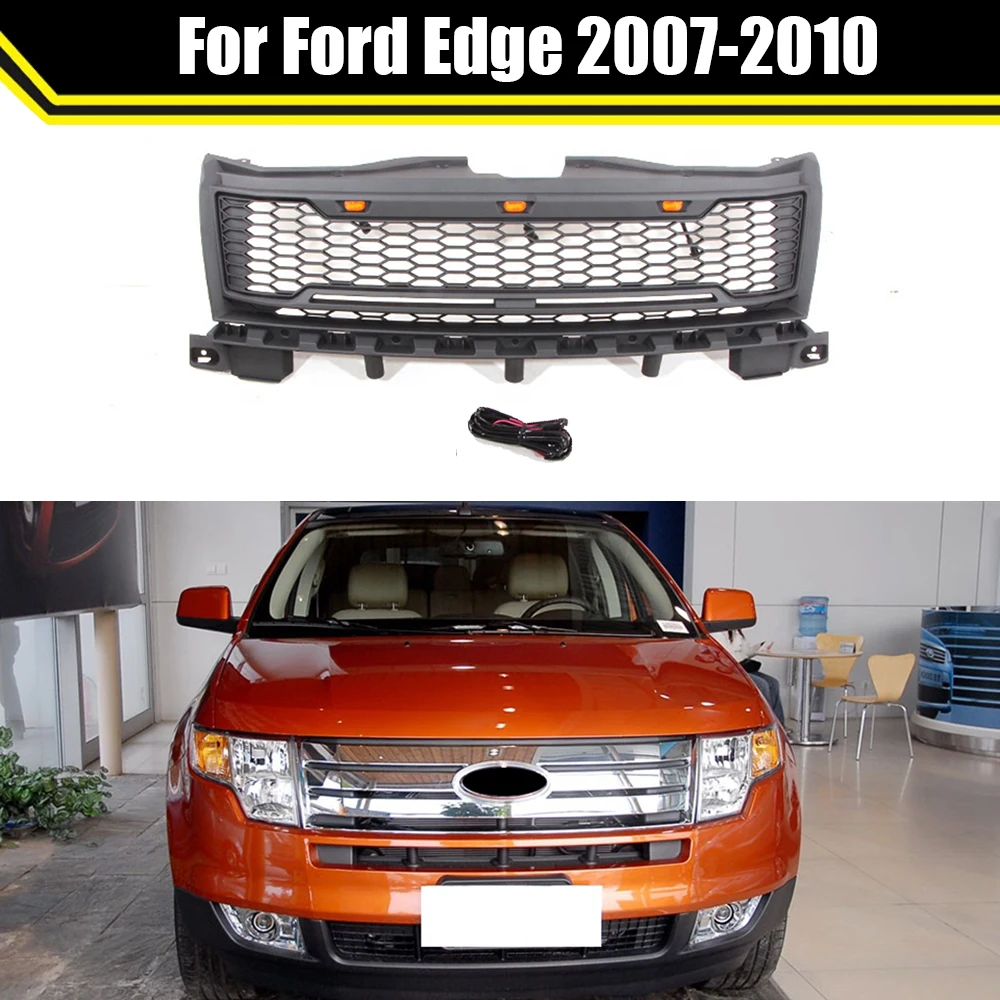 

Car Front Bumper Grilles For Ford Edge 2007-2010 Modified ABS Mesh Grill Hood Grills With LED Light Replacement Grille Cover