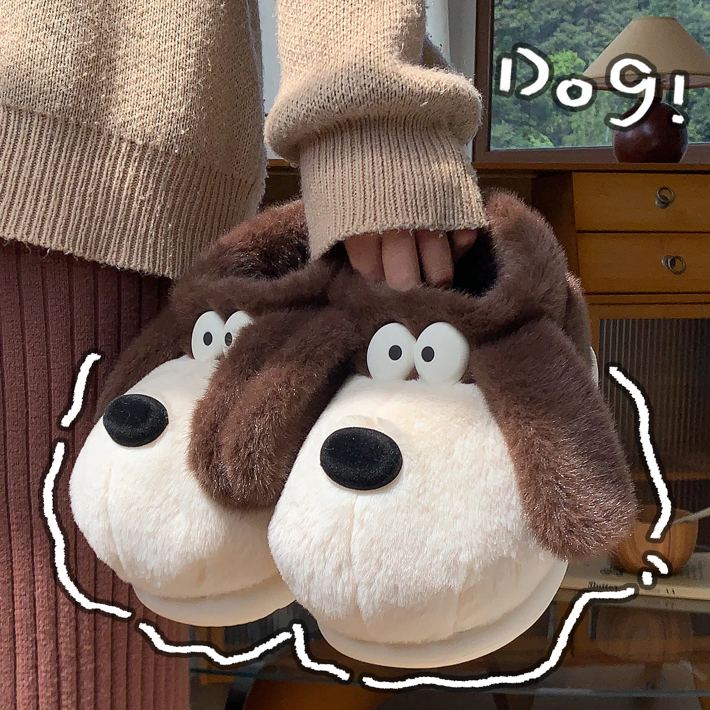 Koreanischer Stil, niedliche Welpen-Hausschuhe aus Plüsch, Damen, Winter, warm, mit weicher Sohle, für drinnen, flauschig, rutschfest, Hausschuhe. – Detail 20