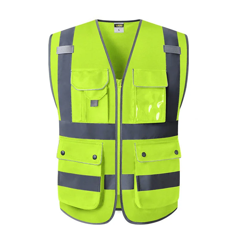 Safety Reflective Vest Construction Building Vest Safety Clothing Work Vest Multi Pockets Black Vest