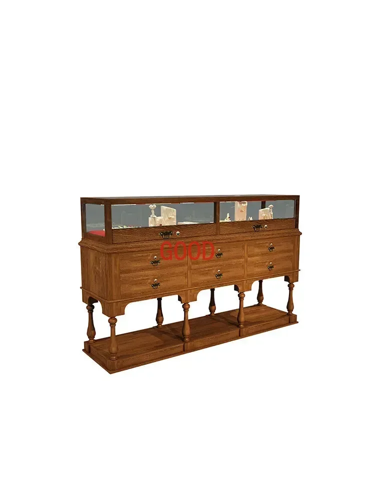 

Retro Display Cabinet Made of Glass American Style French Style Solid Wood