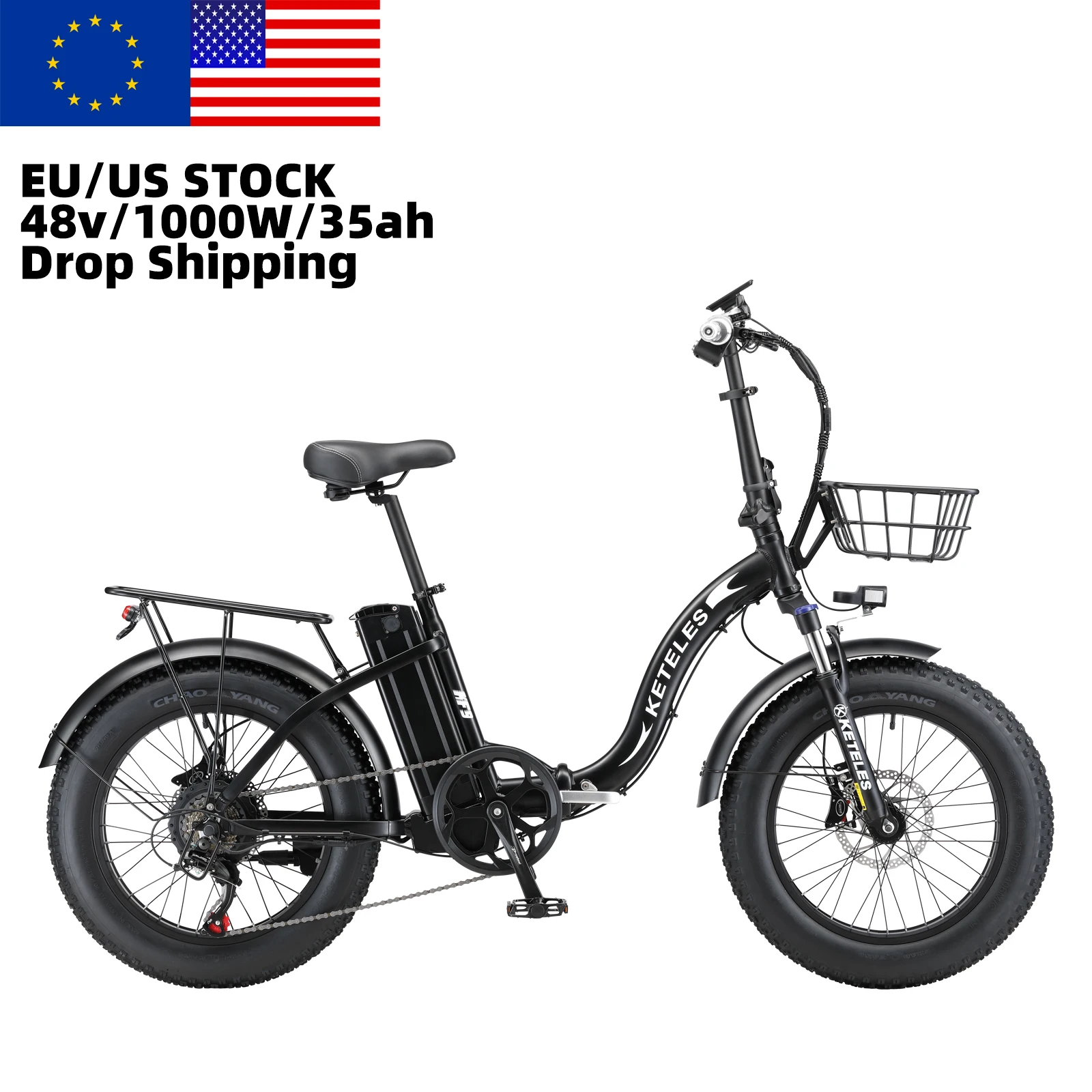 

Free Shipping E-Bike EU Standard 1000W Motor 35AH Battery KETELES Folding Electric Bike 20 inch E-Bike Electric City Bike