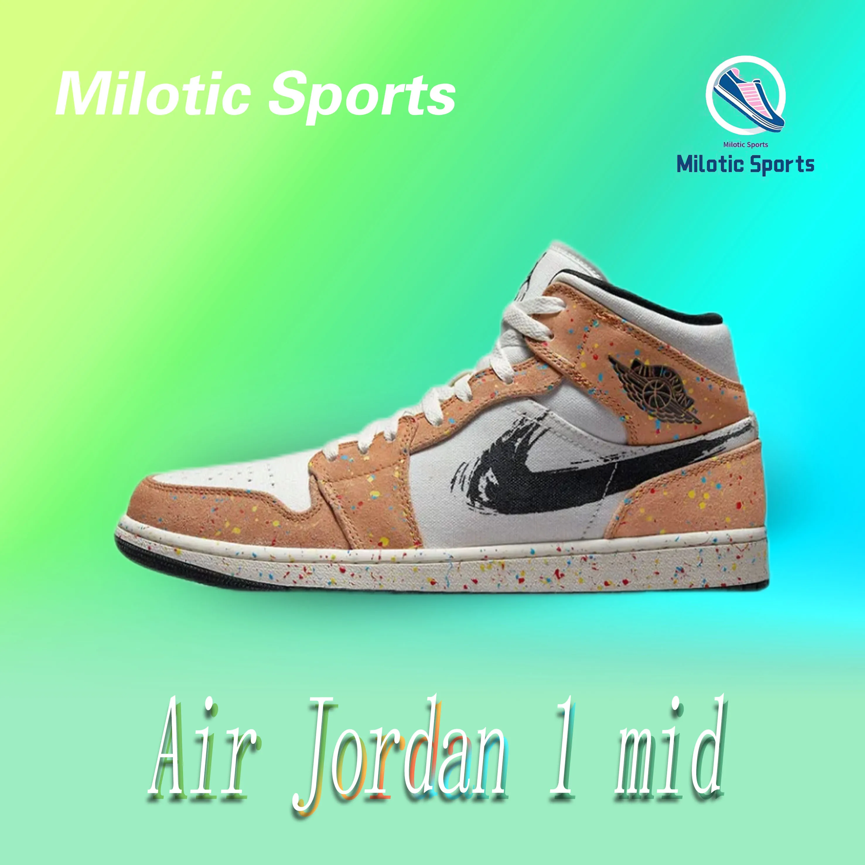 Jordan Air Jordan 1 mid se “splatter” watercolor splatter black mid-top vintage board shoes white black brown