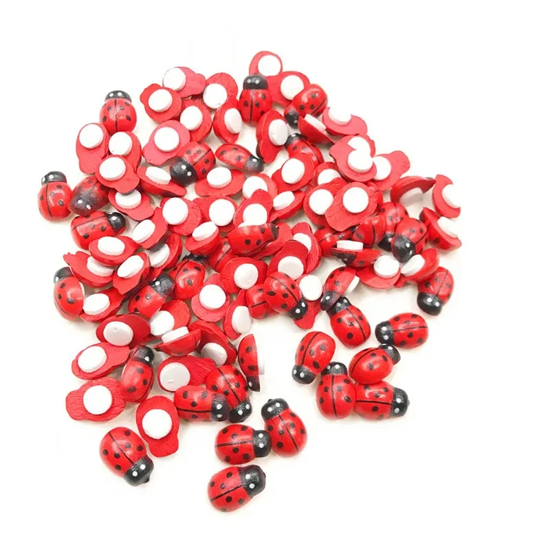 500PC 13MM Red Wood Beetles Decoration Crafts Flatback Beads Cabochon Scrapbook DIY Embellishments Accessories Buttons