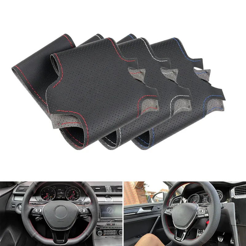 Hand Sewing Soft Perforated Leather Car Inner Steering Wheel Cover Trim For VW Golf 7 MK7 Jetta Passat B8 New Polo Tiguan Sharan