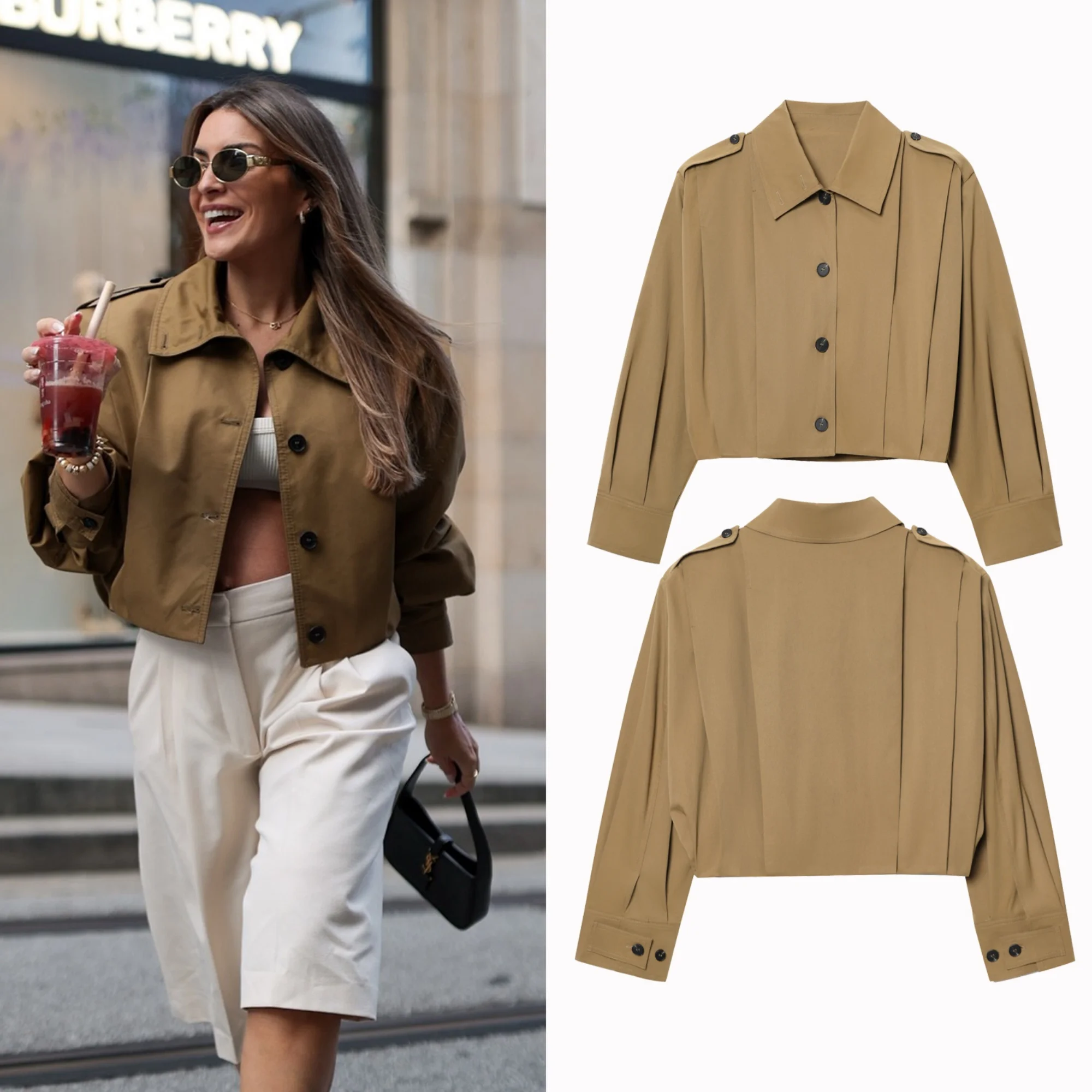 

2025 Autumn New Women's Solid Color Jackets Fashion Elegant Straight Long Sleeve Street Coats Women Casual Joker Young Outerwear