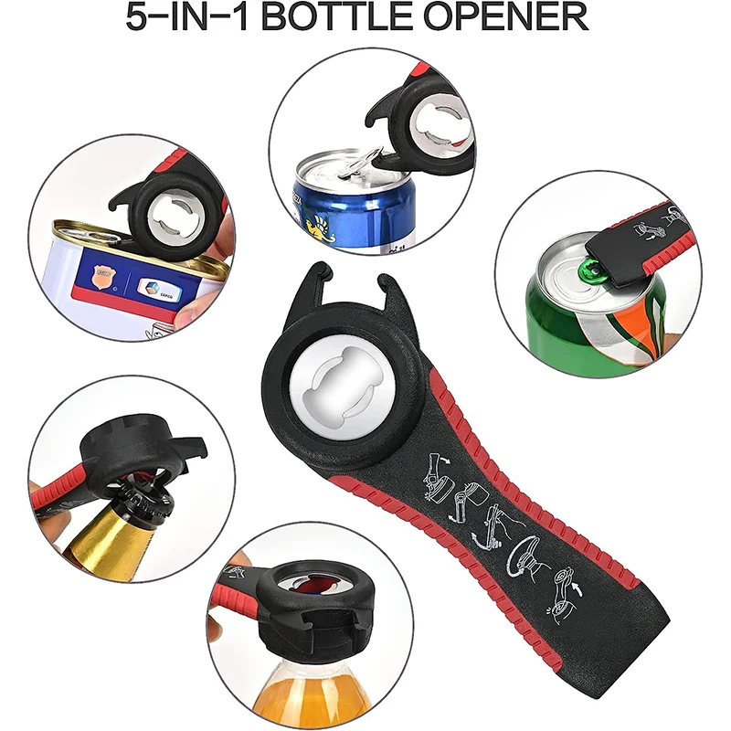 LMETJMA Jar Opener for Weak Hands 5 in 1 Multi Function Can Opener Bottle Opener Kit with Non Slip Silicone Handle JT175