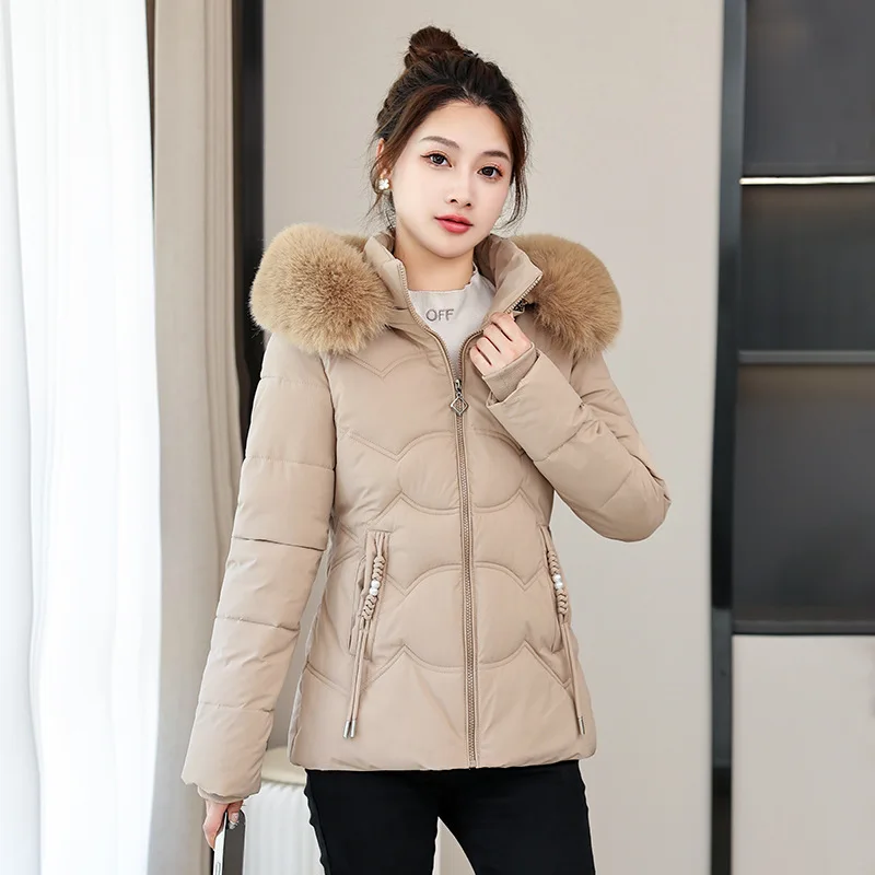 Fashion Women's Hooded Cotton Jacket Winter Korean Female Temperament Soft Big Fur Collar Thickened Jacket Slim Warm Outerwear