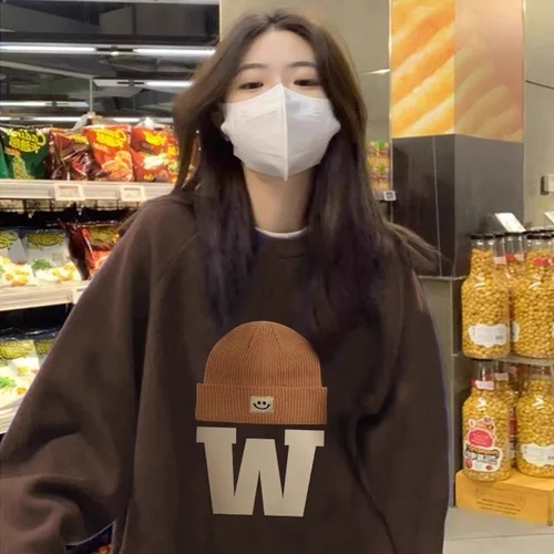 초가을 여성 운동복 아메리칸 스타일 오버 사이즈 플러스 사이즈 라운드 넥 탑 트렌디 인 루즈핏 유휴 스타일 얇은 자켓 