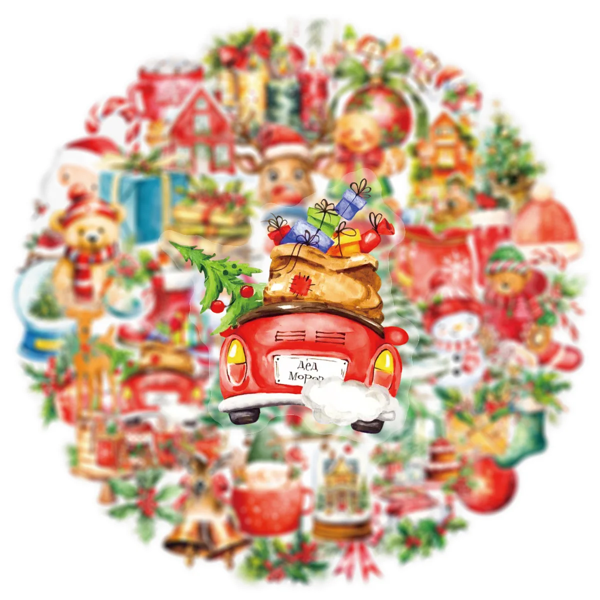 10/30/50PCS Cartoon Transparent Christmas Graffiti Stickers Creative Decoration Window Children's Party Gift Box Decal Toy