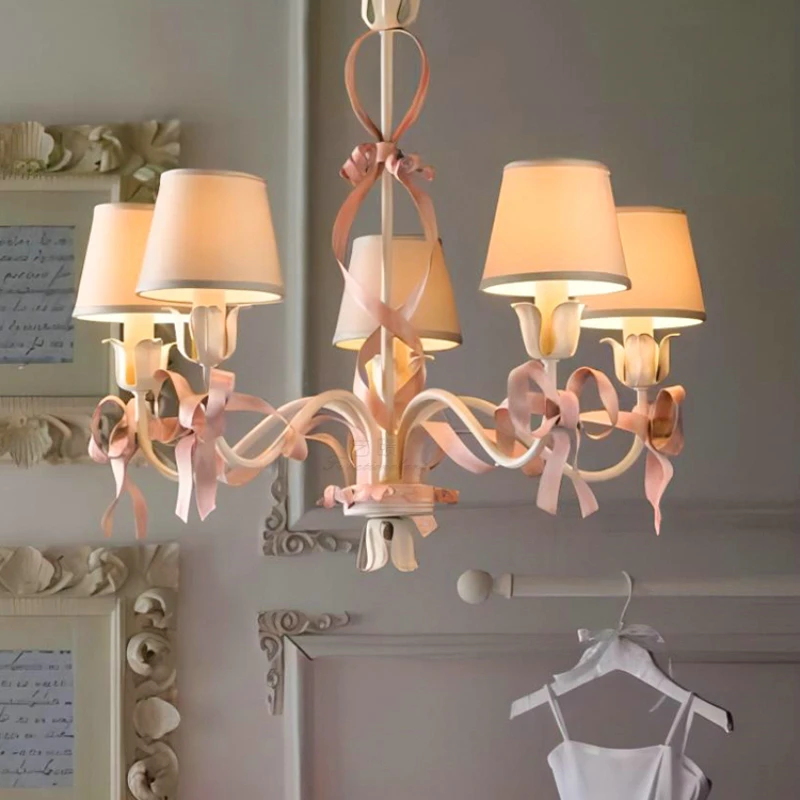 

French Princess Room Pendant Light Italian Pink Bow Simple Modern Girl Room Bedroom Clothing Store Pendant Light