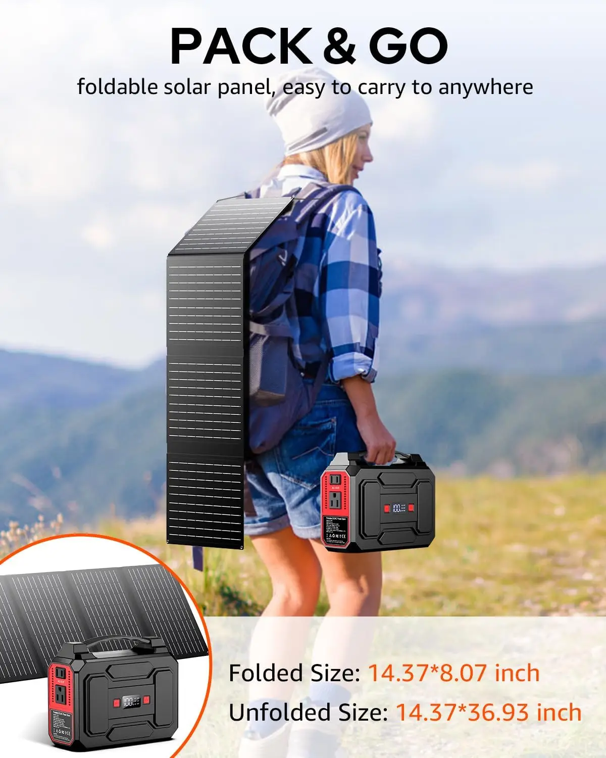 

200W Peak/100W Rated, Portable Solar Generator Power Station with Solar Panels 40W Included, 146Wh Solar Power