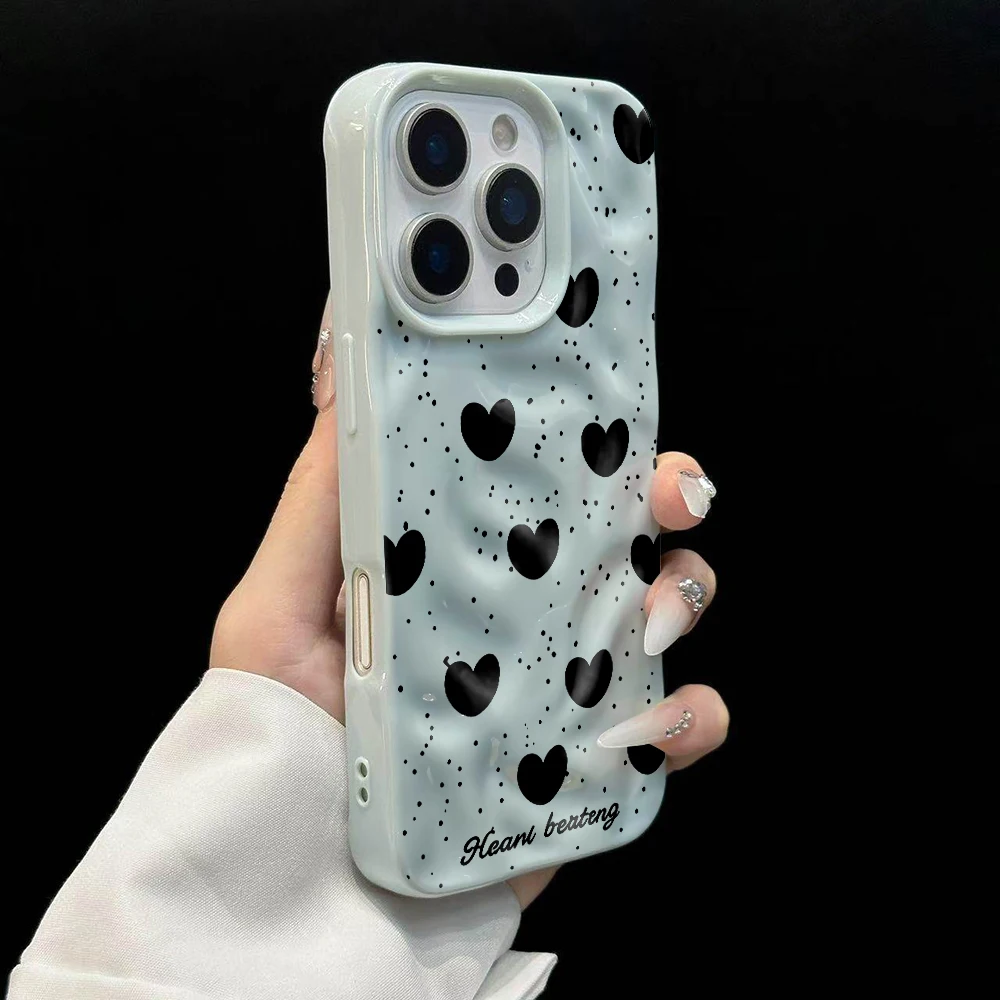 Koreanisches Polka-Dots-INS-Muster Handyhülle für iPhone 17 16 15 14 13 12 11 Pro Max 14 Plus 17Air Falten-Wellen-Soft-Silikon-Cover – Detail 10